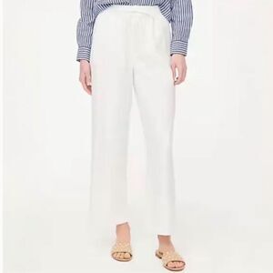 J.Crew Factory Linen Blend Slim Wide Leg Drawstring Pant Holiday CG402 White 2
